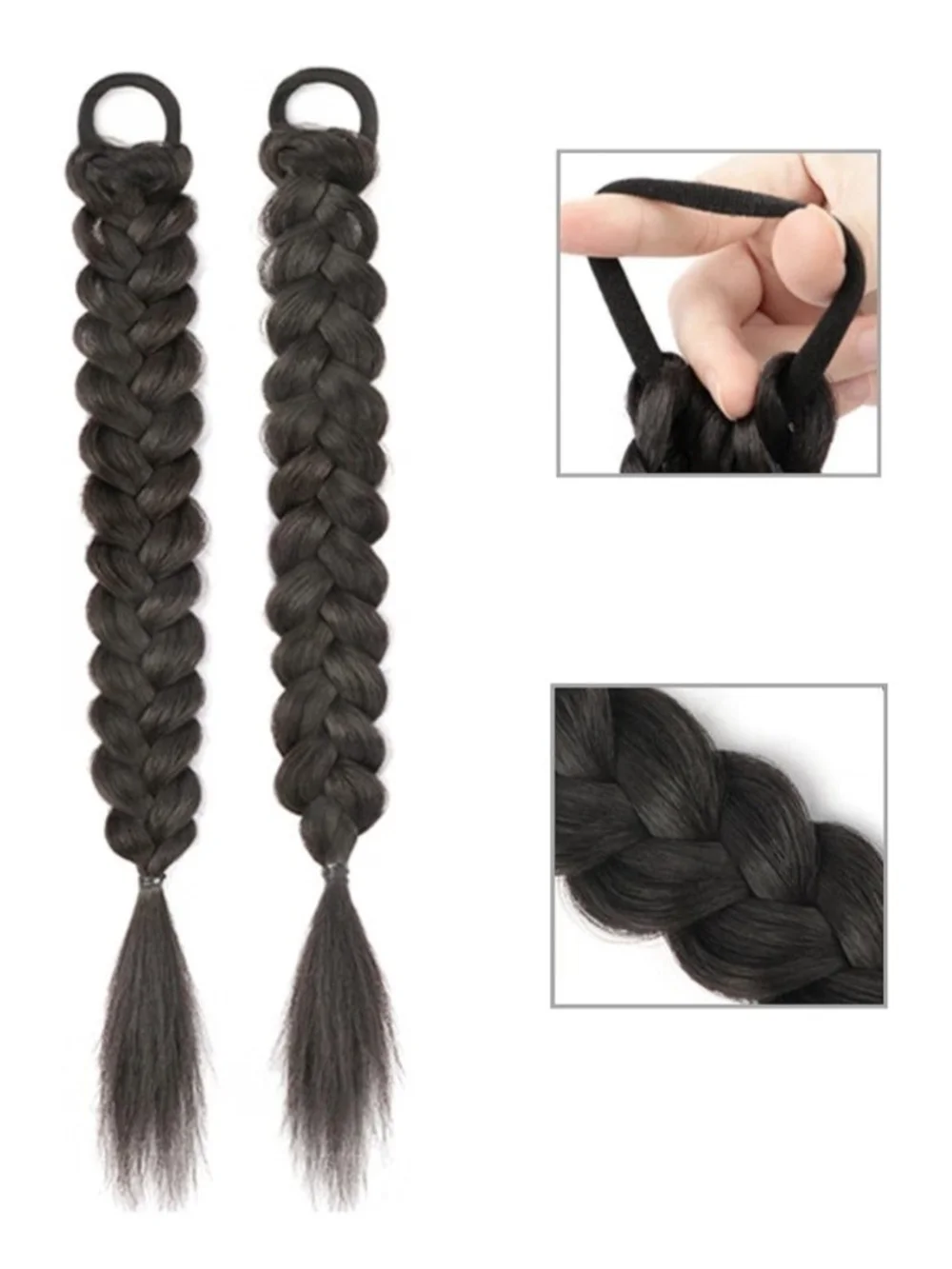 Natural Black Braided Ponytail Hair Extension Synthetic 2 Pcs